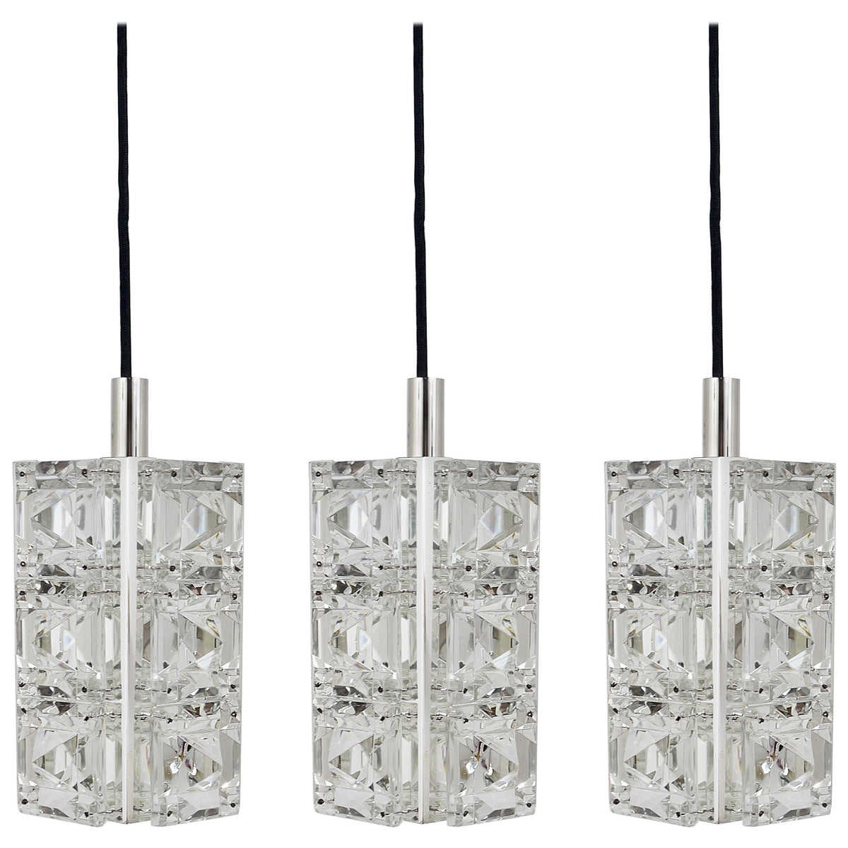 Bakalowits Vienna, Up to Three Faceted Crystal Pendant Lamps, Austria, 1960s