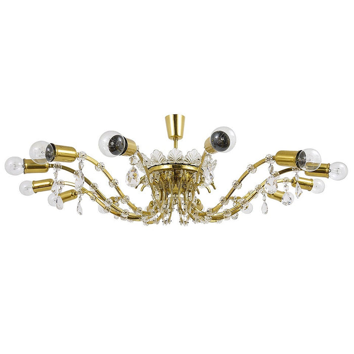 Huge Floral Lobmeyr Mid-Century Brass Crystal Chandelier, 1950s, Austria