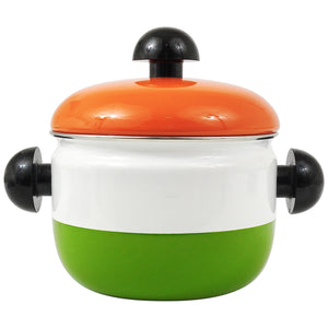 Carl Aubock Enameled Pot with Lid by Riess, Orange, White, Green, Austria, 1970s