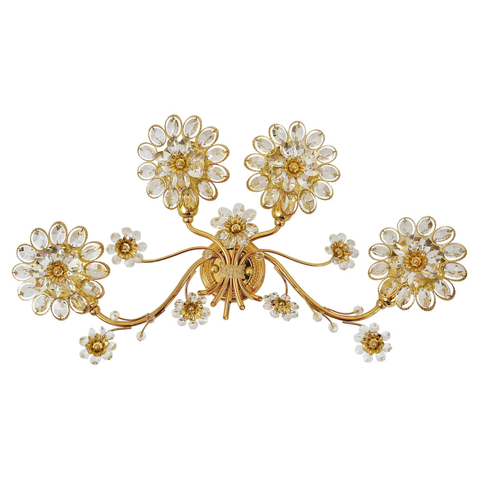 Big Ernst Palme Flowers Brass & Crystals Flower Wall Light Sconce, Palwa, 1970s