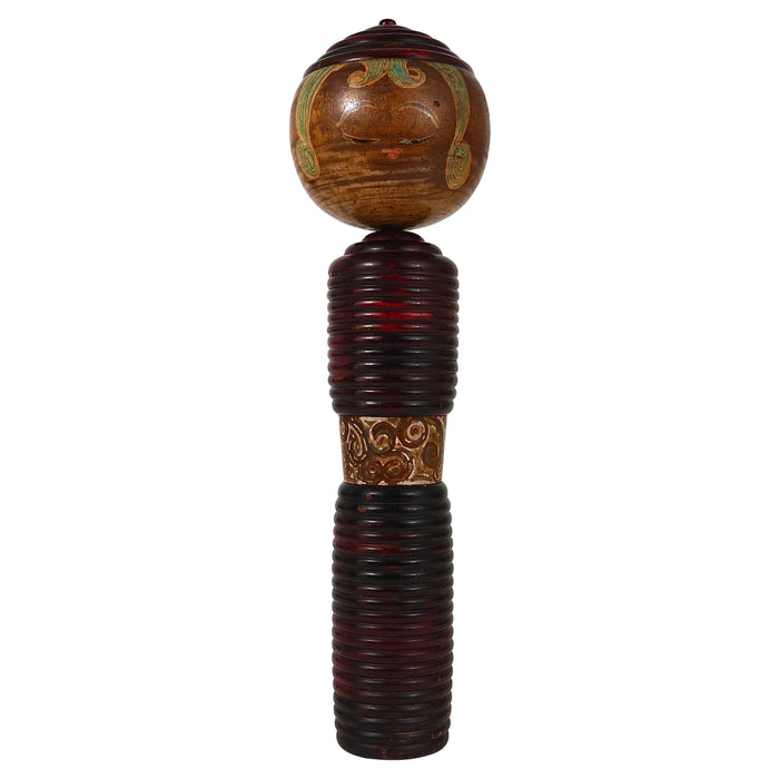 Decorative Kokeshi Doll Sculpture from Northern Japan, Hand-Painted, Signed