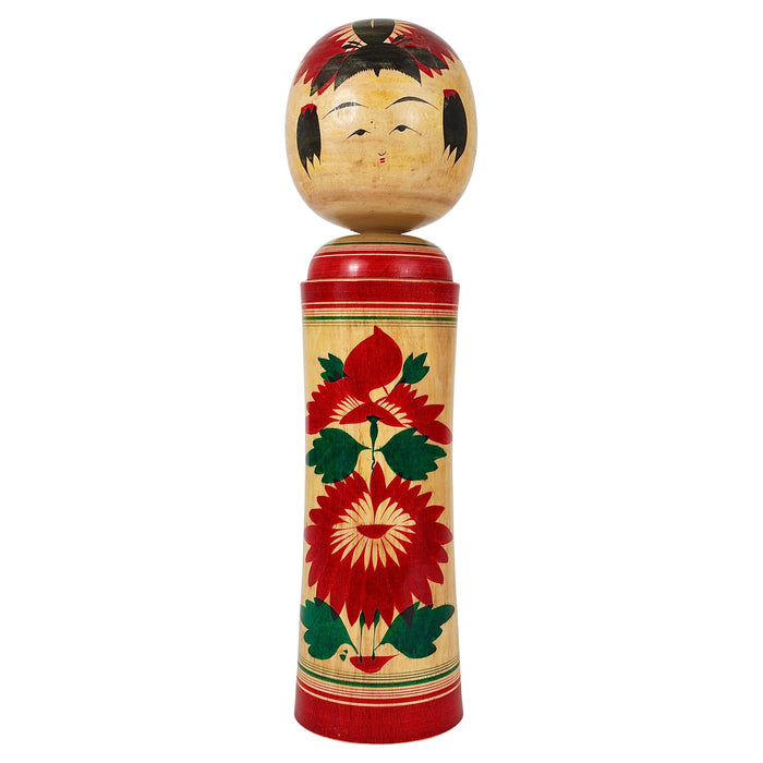 Decorative Naruko Kokeshi Doll Sculpture from Northern Japan, Hand-Painted
