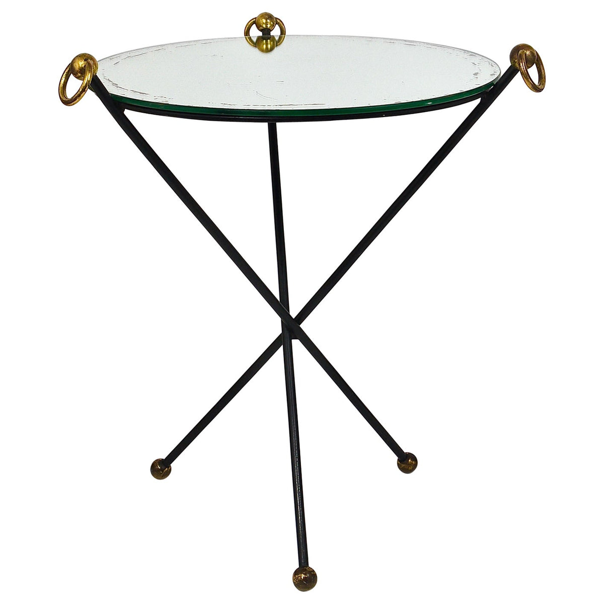 Französischer Mid-Century-Modern-Spiegel-Beistelltisch im Stil von Jacques Adnet, Messing, 1950er-Jahre