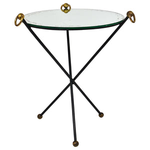 Französischer Mid-Century-Modern-Spiegel-Beistelltisch im Stil von Jacques Adnet, Messing, 1950er-Jahre