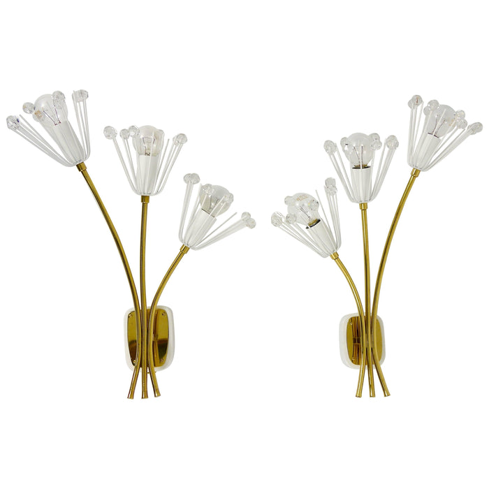 Two Large Emil Stejnar Flower Brass Sconces by Rupert Nikoll, Austria, 1950s