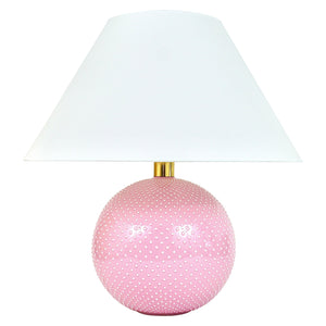 Rosé Pastel Polka Dot Sphere Table Lamp, Ceramic, Brass, Studio Paf Milano, 1970
