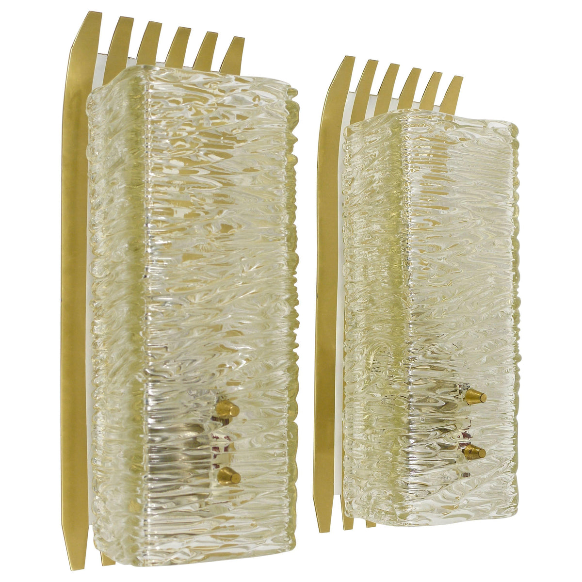 J.T. Kalmar Vienna Pair of Unusual Brass Glass Sconces, Austria, 1950s