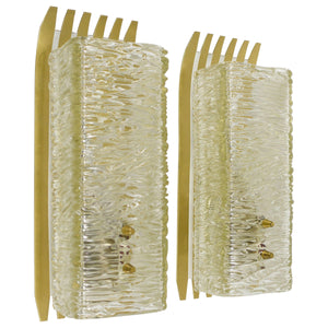 J.T. Kalmar Vienna Pair of Unusual Brass Glass Sconces, Austria, 1950s