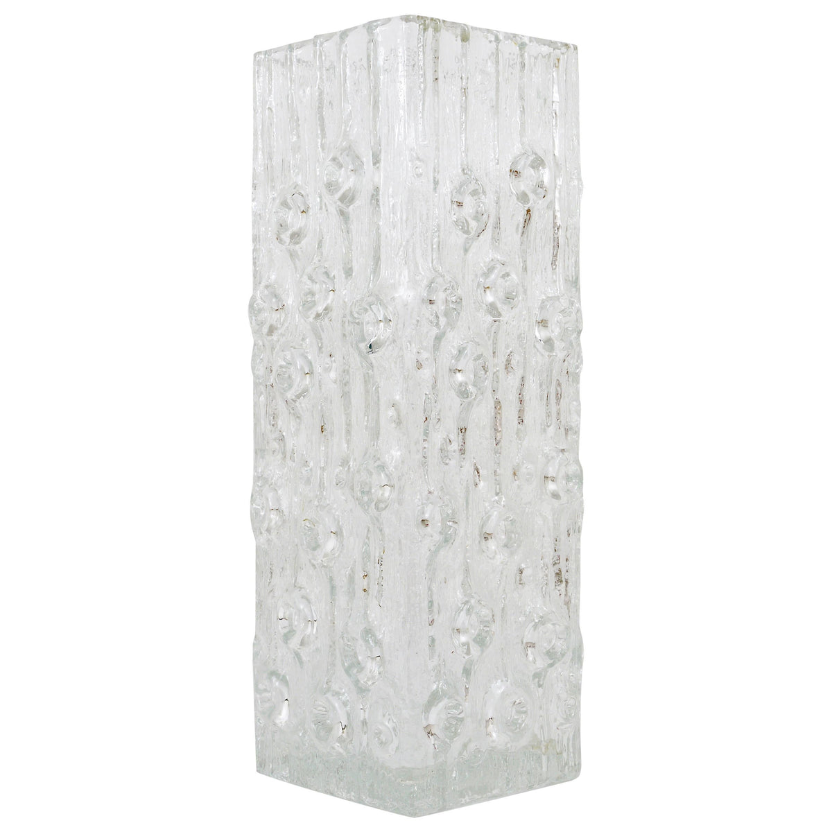 Peill & Putzler Op Art Square Modernist Ice Glass Vase, Germany, 1970s