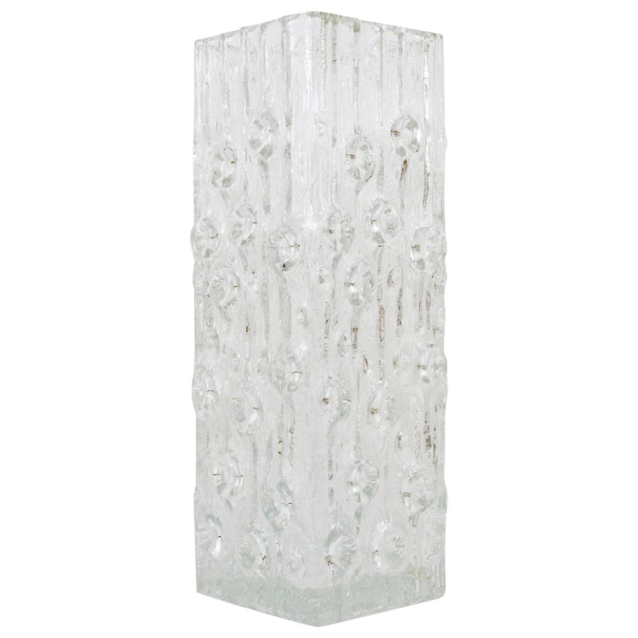 Peill & Putzler Op Art Square Modernist Ice Glass Vase, Germany, 1970s