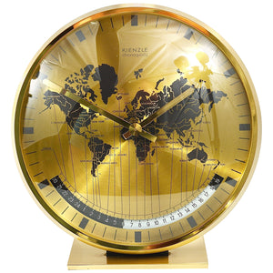 Orologio da tavolo Kienzle GMT World Time Zone in ottone, Midcentury, Germania, anni 1960