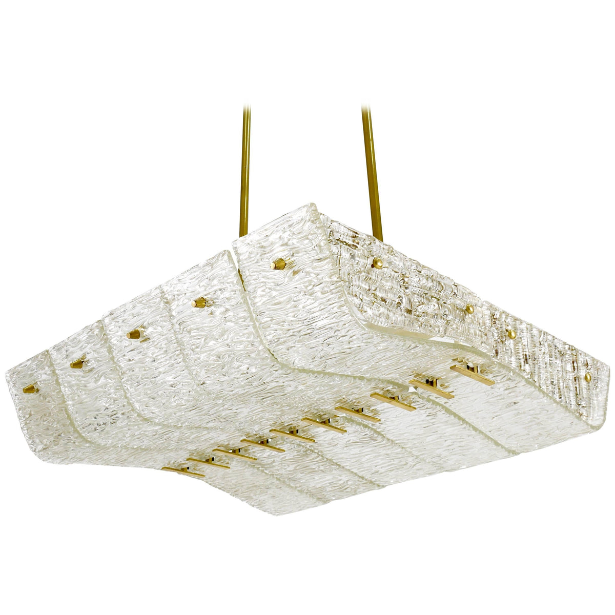 J.T. Kalmar Huge Spare Brass and Textured Glass Chandelier, Austria, 1950s