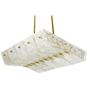 J.T. Kalmar Huge Spare Brass and Textured Glass Chandelier, Austria, 1950s