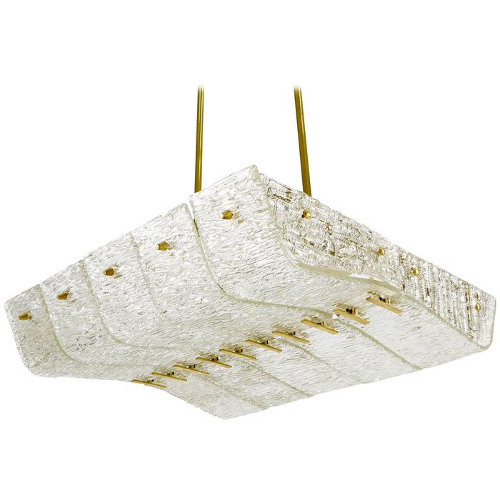 J.T. Kalmar Huge Spare Brass and Textured Glass Chandelier, Austria, 1950s