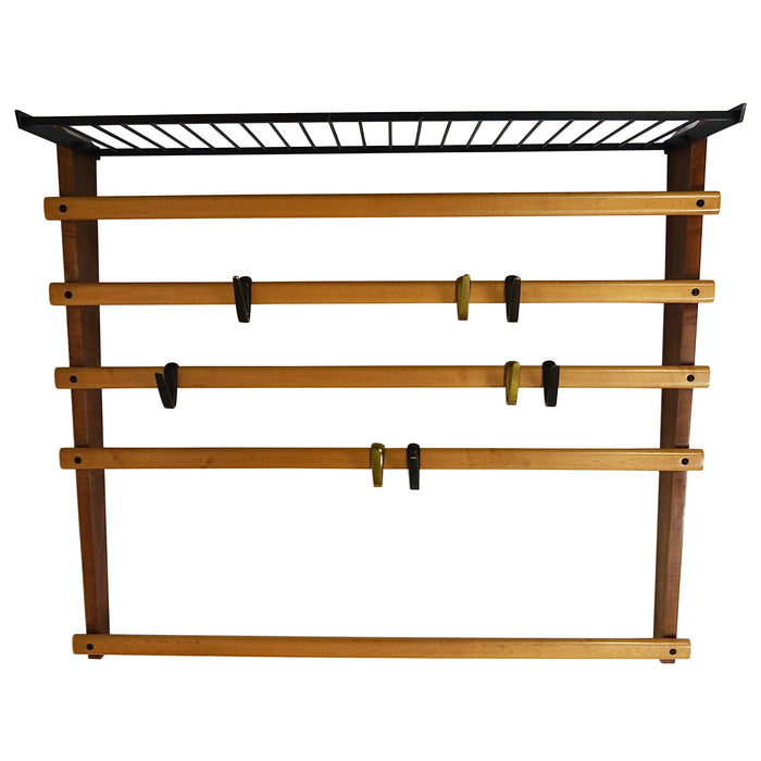 Rare Carl Auböck Coat Rack With Hat Rack, Wardrobe, Brass, Walnut & Beech, 1950s
