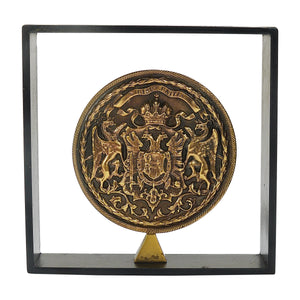 Carl Aubock Iron & Brass Coin Medal Midcentury Bookend, Austria, 1970s