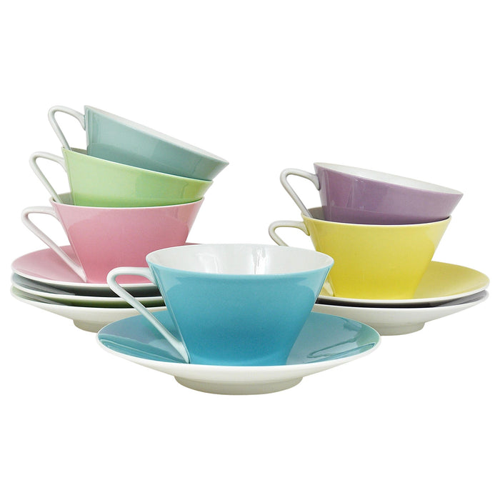 6 Midcentury Pastel Daisy Porcelain Coffee Cups, Lilien, Austria, 1950s