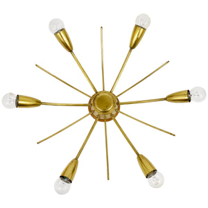 J.T. Kalmar Sun Mid-Century Brass Chandelier Ceiling Lamp, Austria, 1950s