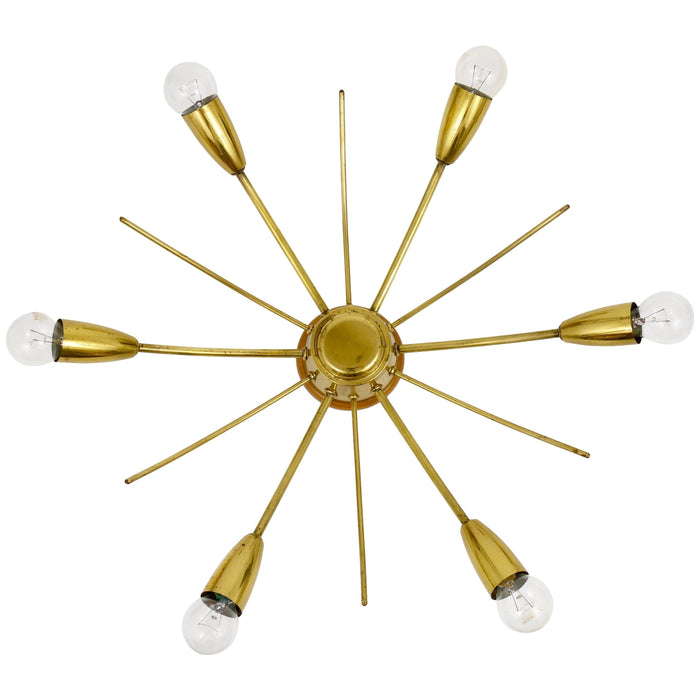 J.T. Kalmar Sun Mid-Century Brass Chandelier Ceiling Lamp, Austria, 1950s