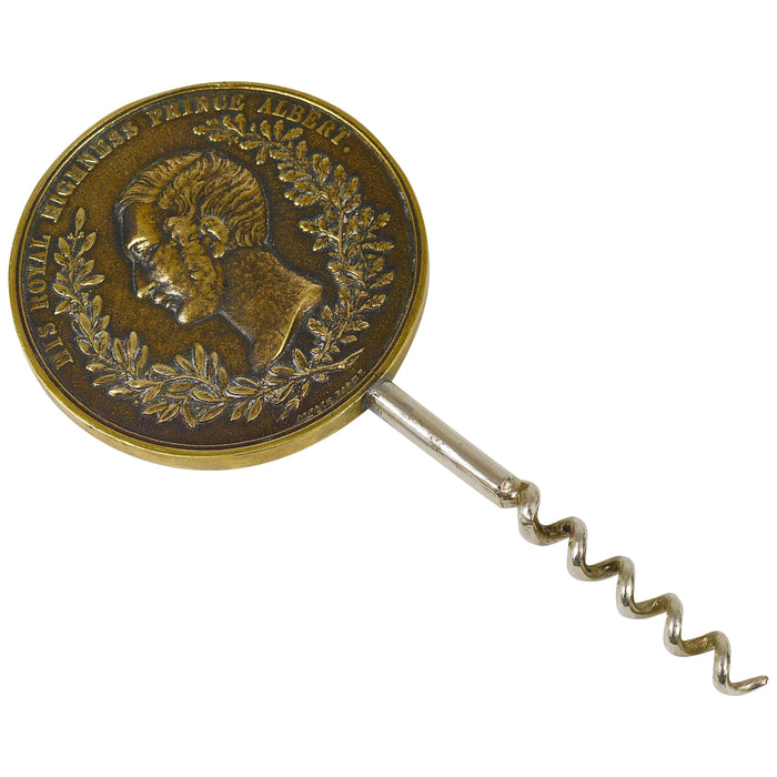Carl Aubock Big Brass Coin Cork Screw, Bottle Opener, Austria, 1950s