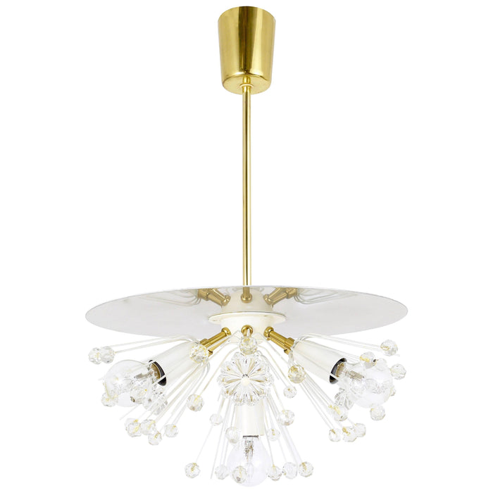 Emil Stejnar Blowball Brass & Crystal Chandelier, Rupert Nikoll, Austria, 1950s