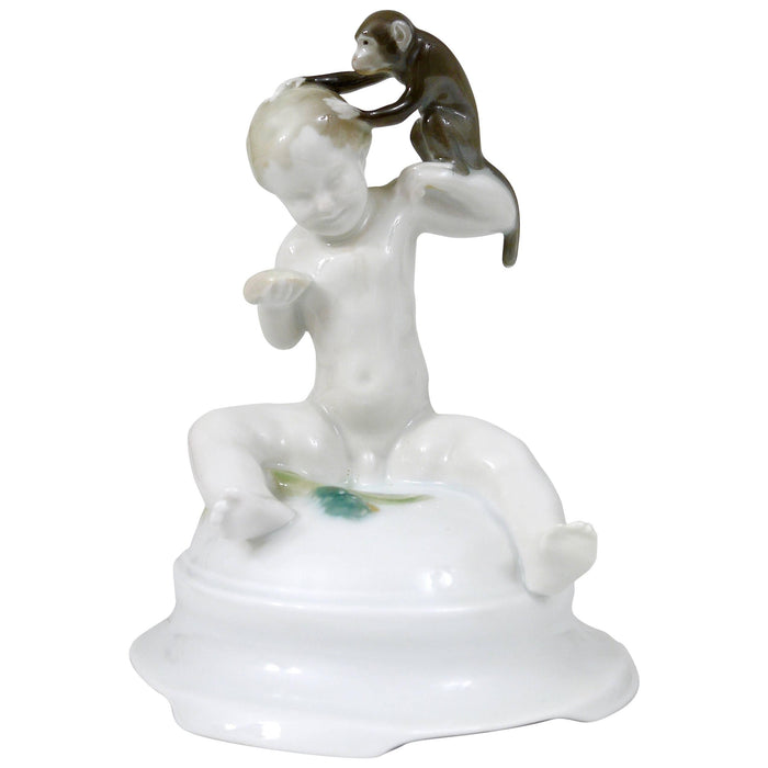 1900s Rosenthal Putto Monkey Porcelain Sculpture, Ferdinand Liebermann, Germany