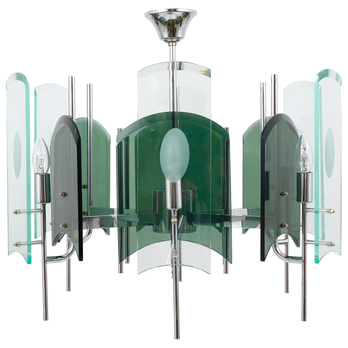Fontana Arte Style Huge Mid-Century Glass Chandelier, Italy, 1960s