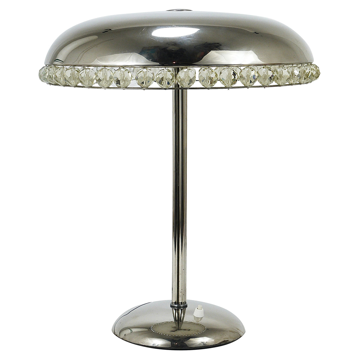 Lámpara de mesa, escritorio y auxiliar Bakalowits Vienna, níquel y cristal, forma de champiñón, Austria, 1950s