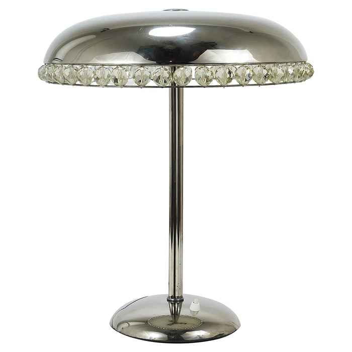 Bakalowits Vienna Nickel & Crystal Mushroom Table Desk Side Lamp, Austria, 1950s