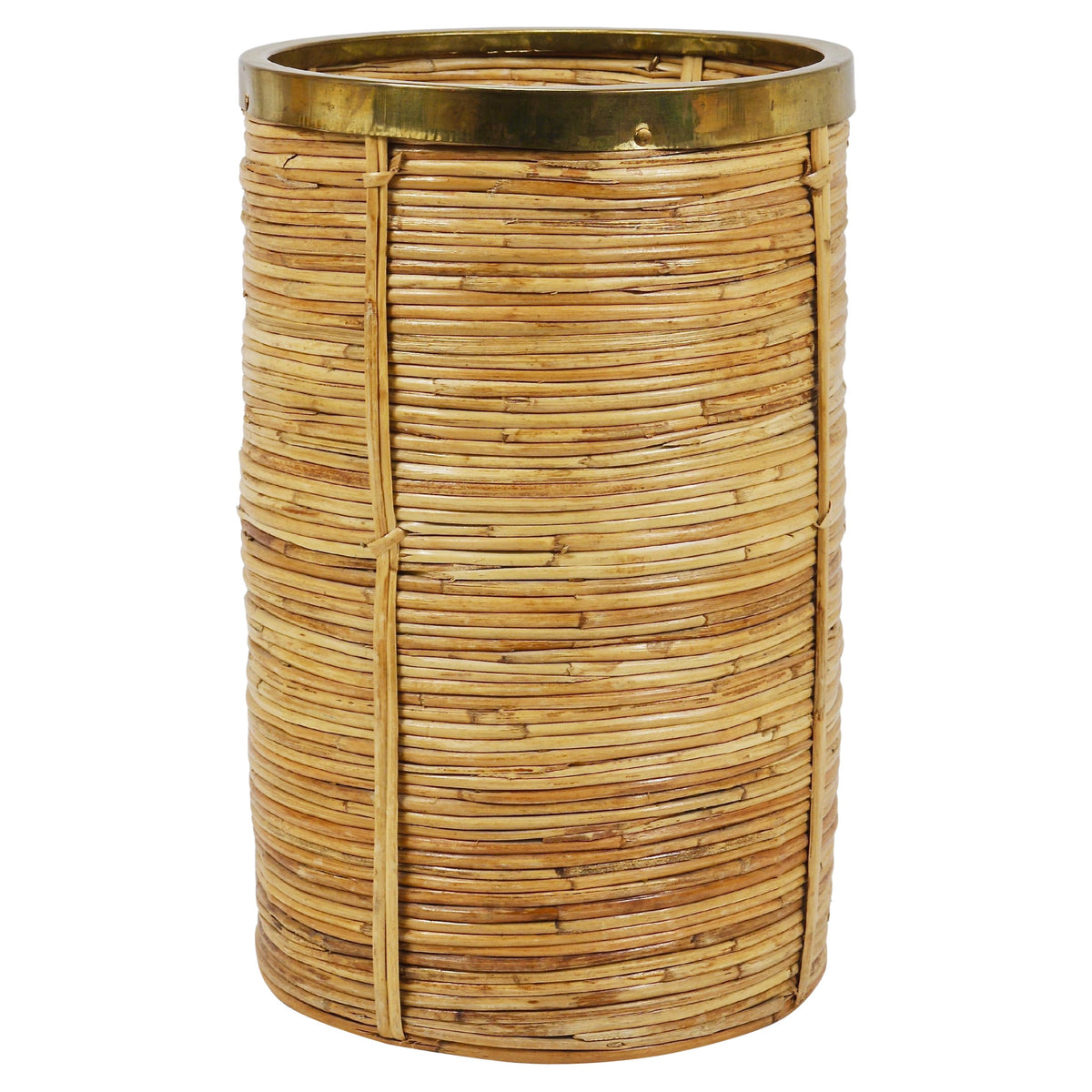 Riviera Style Bamboo & Brass Paper Basket Umbrella Stand, Italy, 1970s