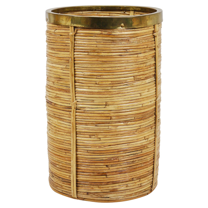 Riviera Style Bamboo & Brass Paper Basket Umbrella Stand, Italy, 1970s