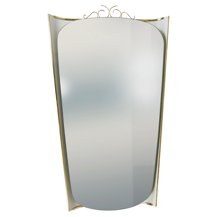 Ernest Igl Illuminated Mid-Century Wall Mirror with Brass Crown, by Hillebrand