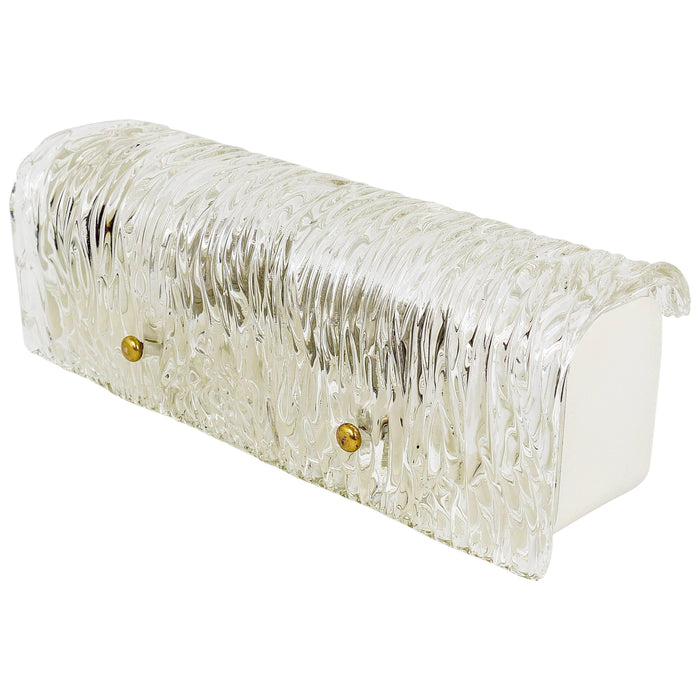 J.T. Kalmar Vanity Mirror Wall Light, Brass & Textured Glass, Austria, 1950s
