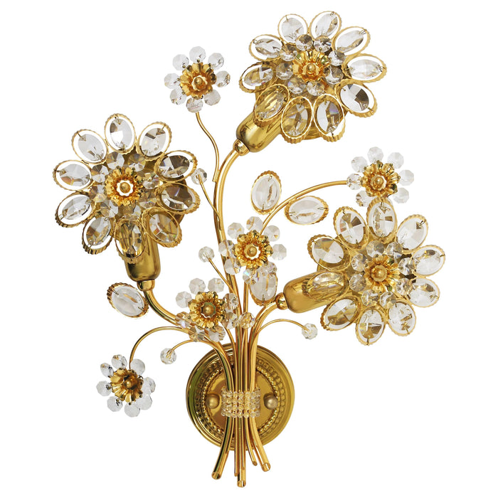 Ernst Palme Palwa Gilt Brass Crystal Flower Wall Light Sconce, Germany, 1970s