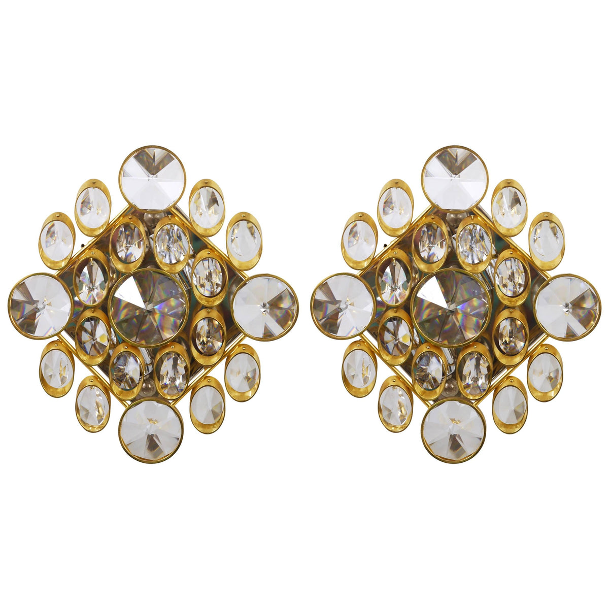 Apliques de pared Ernst Palme Palwa de latón y cristal, estilo Sciolari, 1970s