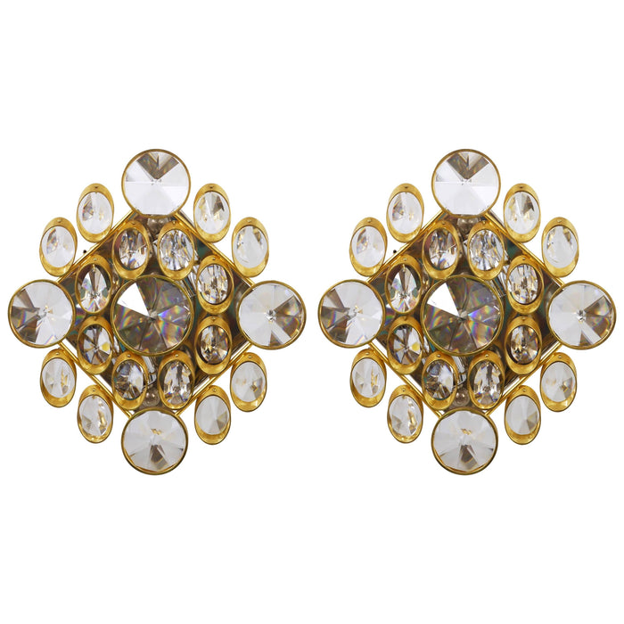 Ernst Palme Palwa Brass & Crystal Wall Lights / Sconces, Sciolari Style, 1970s