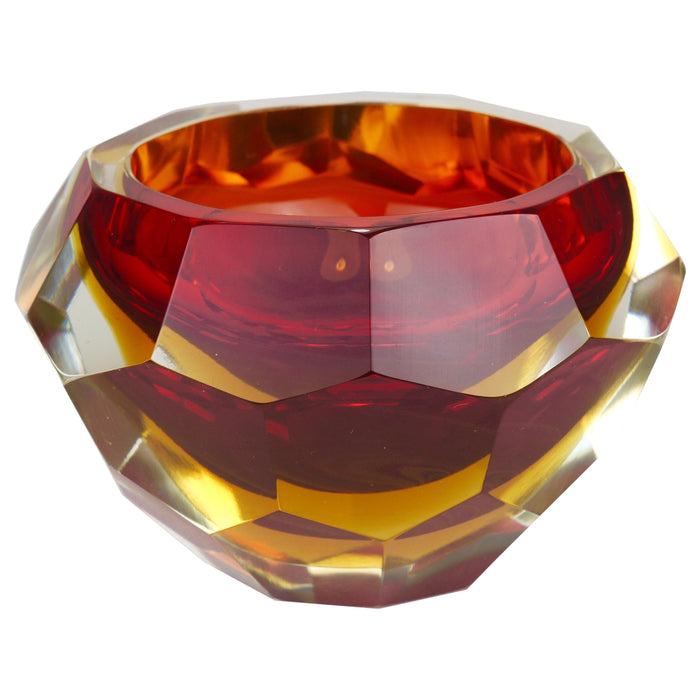 Mandruzzato Sommerso Faceted Caviar Murano Glass Diamond Bowl, Italy, 1960s