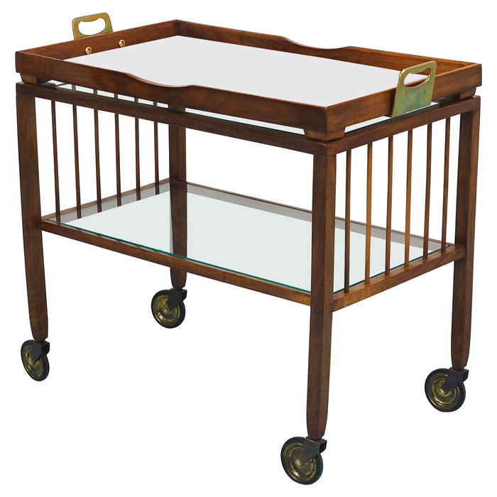 Oswald Haerdtl Vienna Modernism Walnut & Brass Bar Cart, Serving Trolley, 1950s