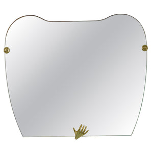 Skulpturaler Wandspiegel mit Messinghand, Mid-Century, Italien
