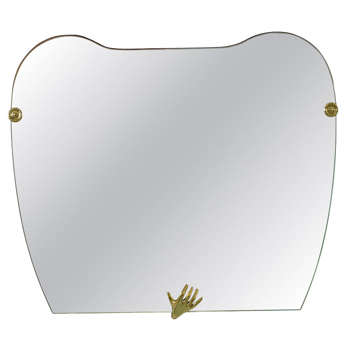 Scultpural Brass Hand Mid-Century Wall Mirror, Italy, 1950s