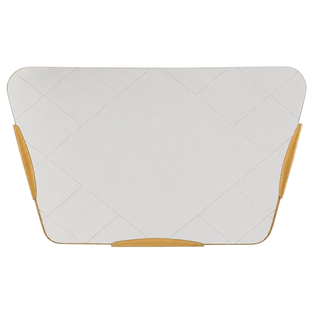 Grande specchio da parete trapezoidale dorato con motivo a diamanti incisi, Austria, 195