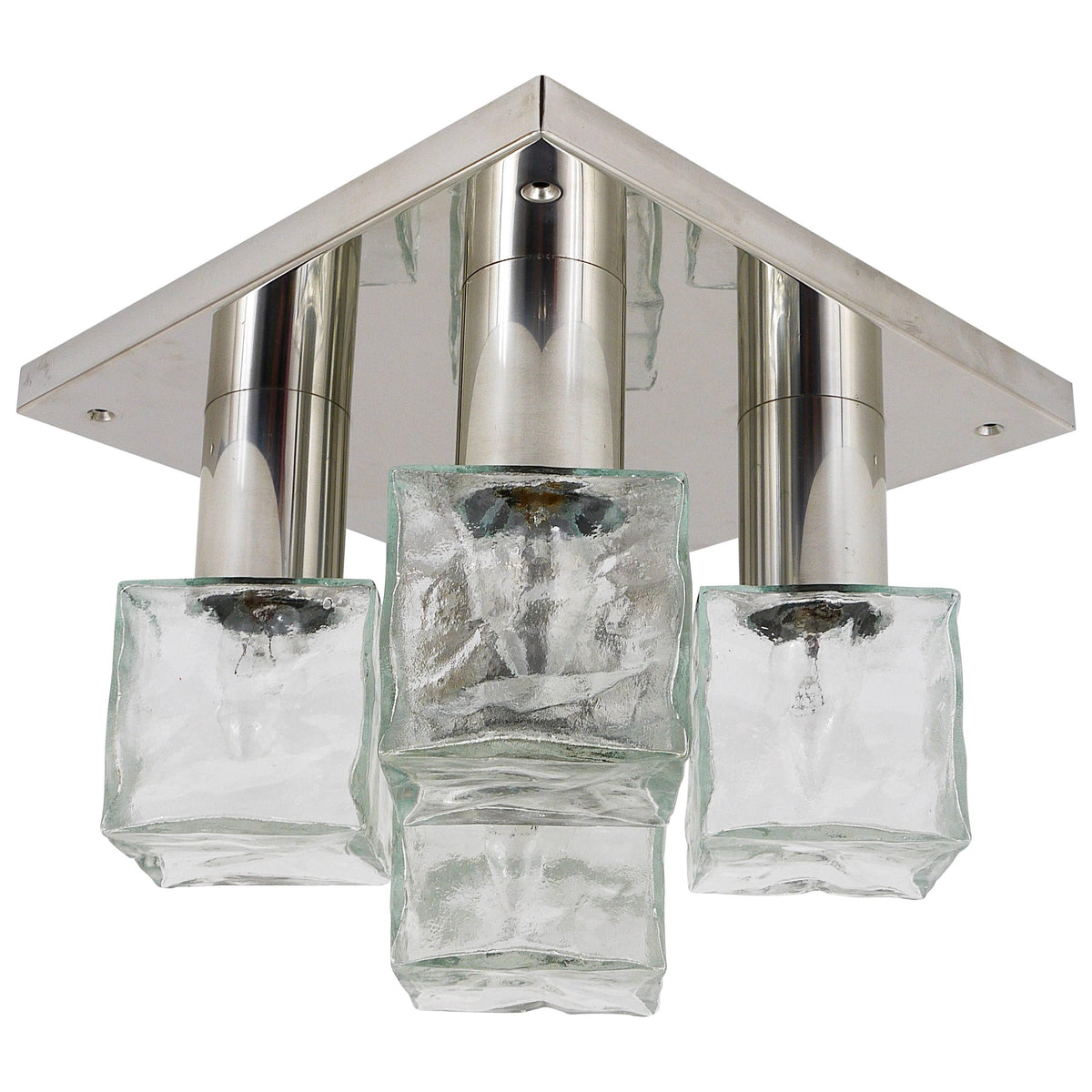 J.T. Kalmar Ice Cube Glass Flush Mount Chandelier or Sconce, Austria, 1960s
