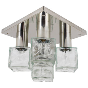 J.T. Kalmar Ice Cube Glass Flush Mount Chandelier or Sconce, Austria, 1960s