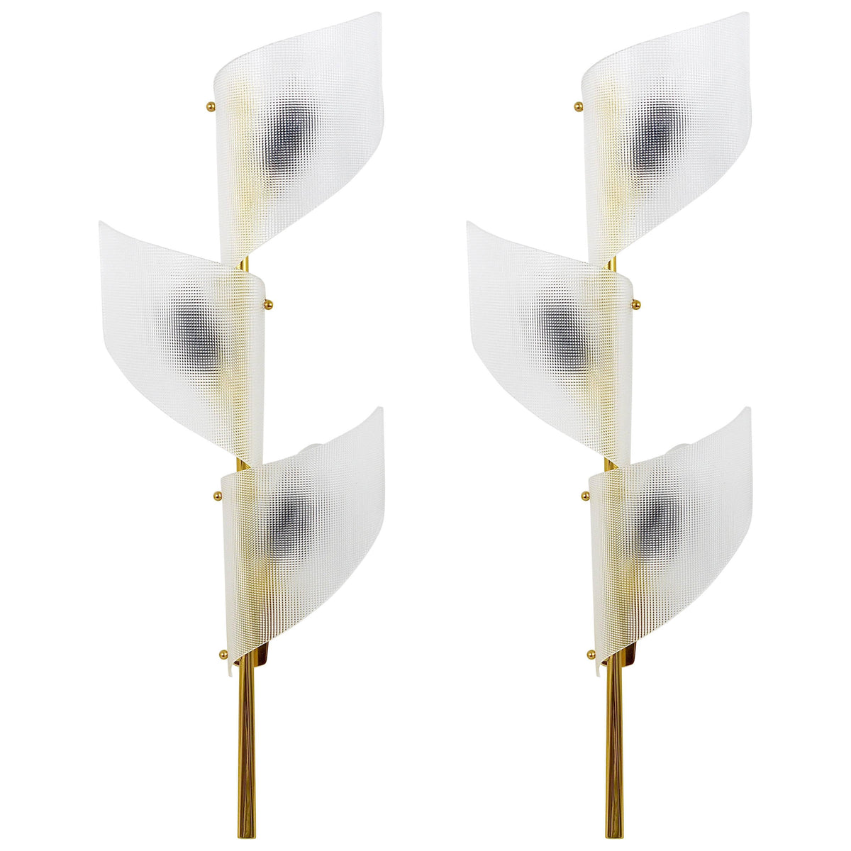 Dos pares de grandes apliques florales Auguri de latón de J.T. Kalmar, Austria, años 50