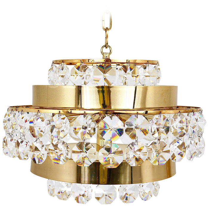 Bakalowits Vienna Gold-Plated Brass & Diamond Crystals Chandelier, Austria, 1970