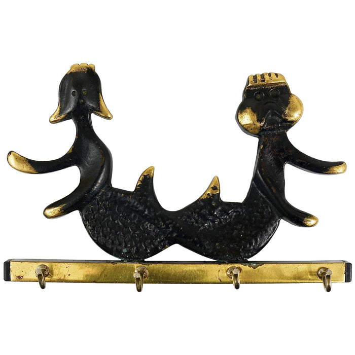 Walter Bosse Brass Key Hanger Sea God and Mermaid, Herta Baller, Austria, 1950s