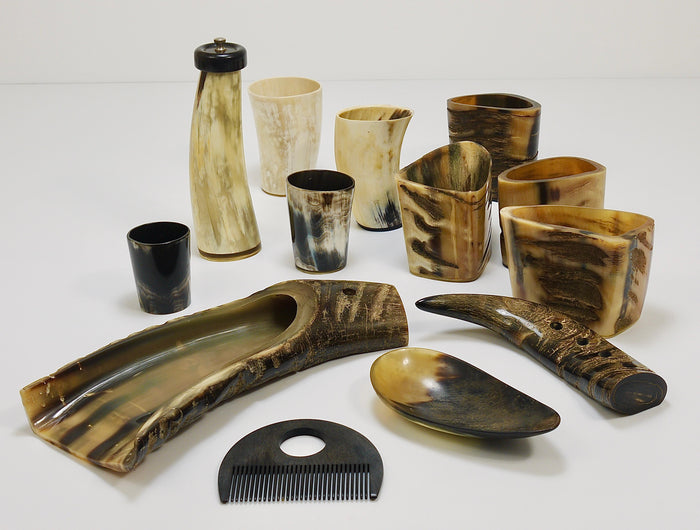 Two Carl Aubock Mid-Century Horn Desk Pen & Pencil Holder Cups, Austria, 1950s
