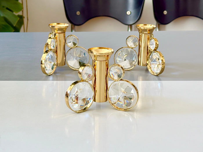 Set of 6 Palwa Gaetano Sciolari Style Brass & Crystal Candle Holder Candlestick