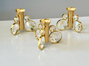 Lot de 6 bougeoirs en laiton et cristal, dans le style de Gaetano Sciolari, Palwa