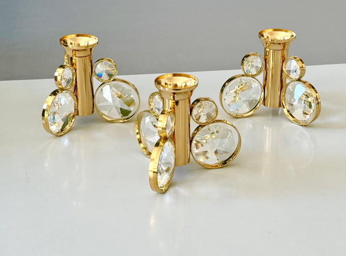 Set of 6 Palwa Gaetano Sciolari Style Brass & Crystal Candle Holder Candlestick